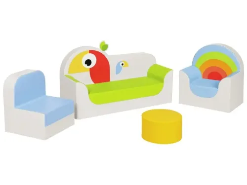 colourful soft-foam lounge set with playful animal prints that combine comfort, creativity, and sensory engagement for group spaces