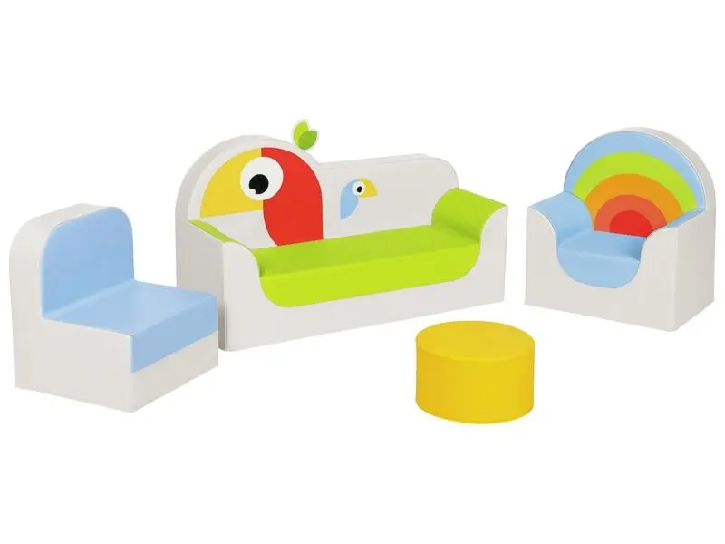 colourful soft-foam lounge set with playful animal prints that combine comfort, creativity, and sensory engagement for group spaces