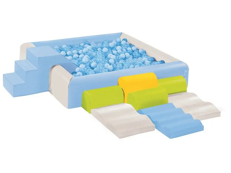 Adventure Ball Pool soft foam play pool with climbing elements for toddlers to build balance, strength, and coordination through active play.