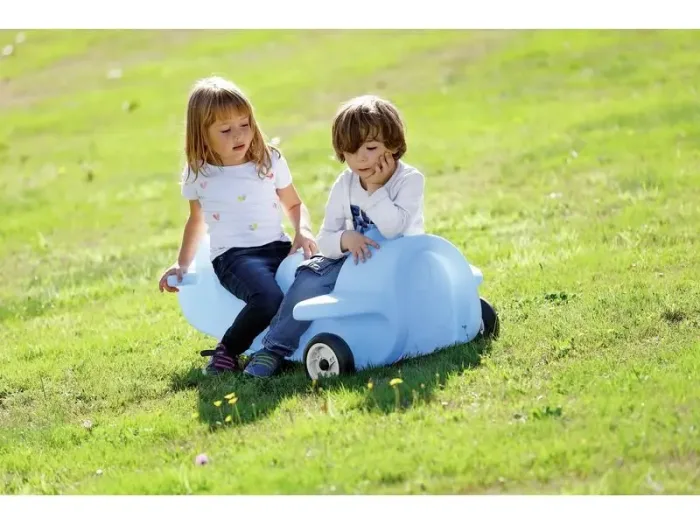 Airplane Double Pushalong blue dual ride-on helping toddlers develop movement control and cooperation indoors or outdoors.