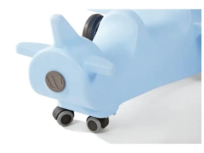 Airplane Double Pushalong blue twin-seat toddler ride-on promoting cooperative balance and sensory-motor skills.