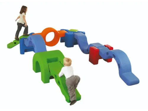 Durable alfresco crest structure supporting climbing, stepping, and coordination practice for active gross-motor play in early learning environment