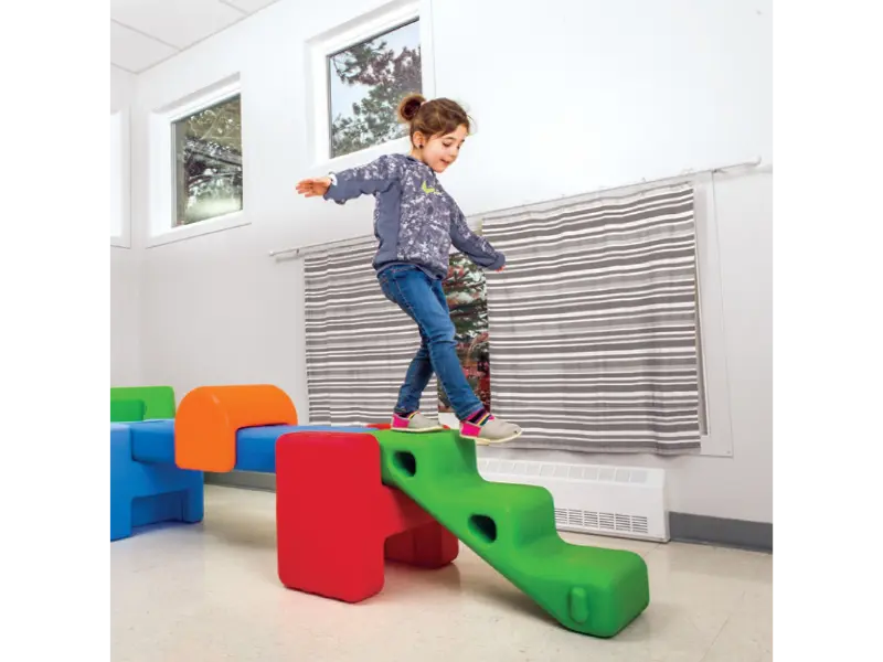 modular outdoor plastic obstacle course promoting balance, confident stepping, and energetic movement exploration