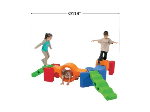 modular outdoor plastic climbing kit featuring raised platforms and balance elements designed for active gross motor play