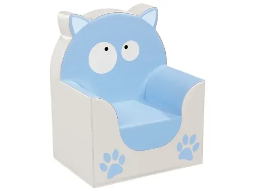 soft armchair with friendly cat illustration bringing warmth and fun to classroom and play-based seating zones