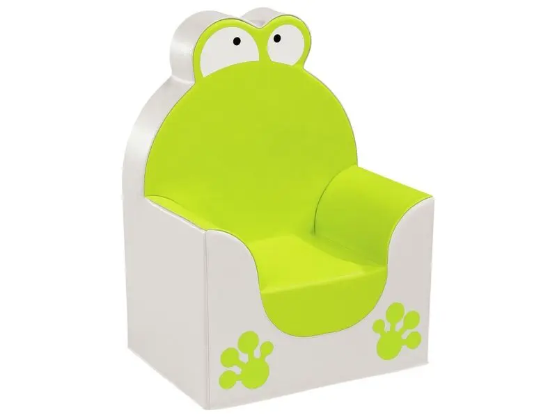 soft green armchair with a cheerful frog design that encourages imaginative play and comfortable seating for early learners