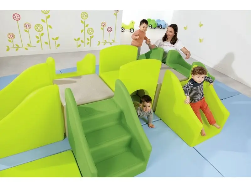 multi-piece plastic play kit designed for early climbers to practice coordination, spatial awareness, and gross motor skills