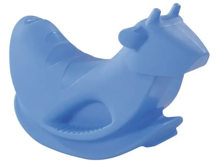 Bull Rider blue toddler rocker made from durable polyethylene promoting balance, rhythm, and motor-skill growth.