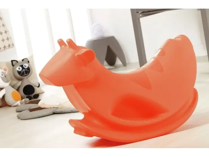 Bull Rider orange plastic rocker helping toddlers build balance, posture, and confidence safely.