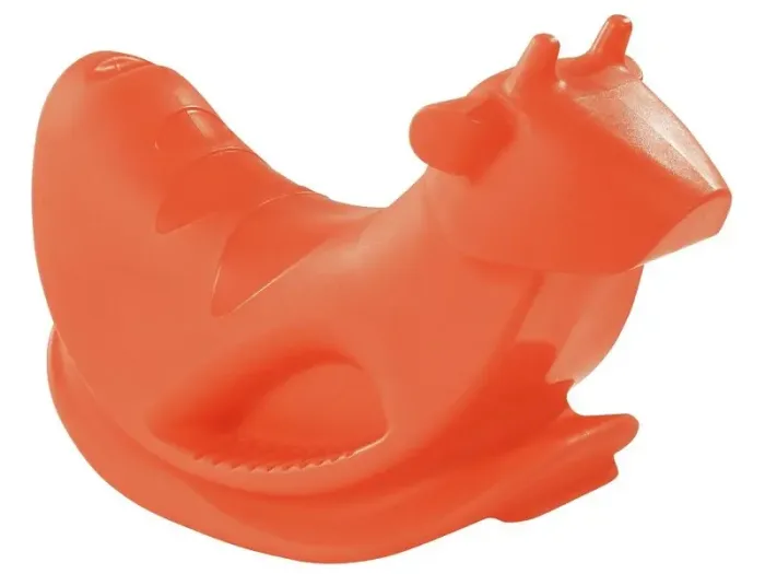 Bull Rider orange polyethylene rocker promoting coordination and core strength through playful movement.