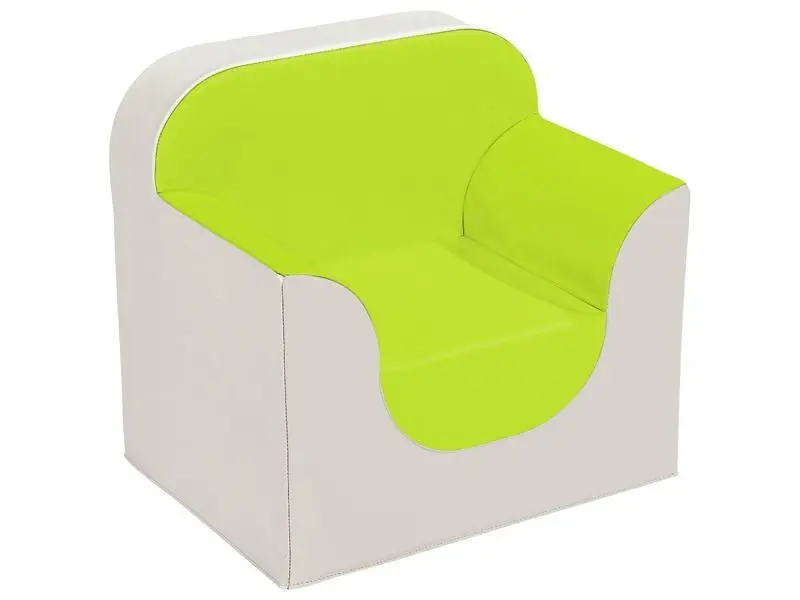 light green soft foam armchair designed for cozy, supportive seating in classrooms, therapy rooms, and play environments