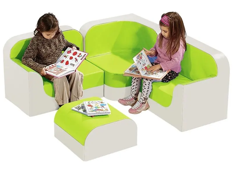 green modular sofa kit offering supportive, easy-clean seating for early learning, therapy, and group play environments