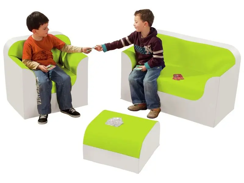green corner lounge promoting calm interaction and soft comfort in early learning and therapy environments