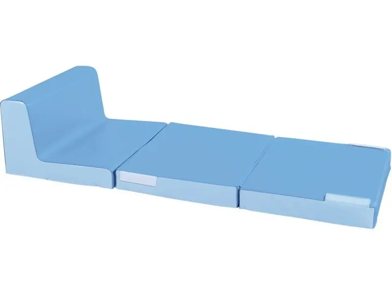 blue convertible chair in extended form providing flexible rest or sensory seating for calm activity areas