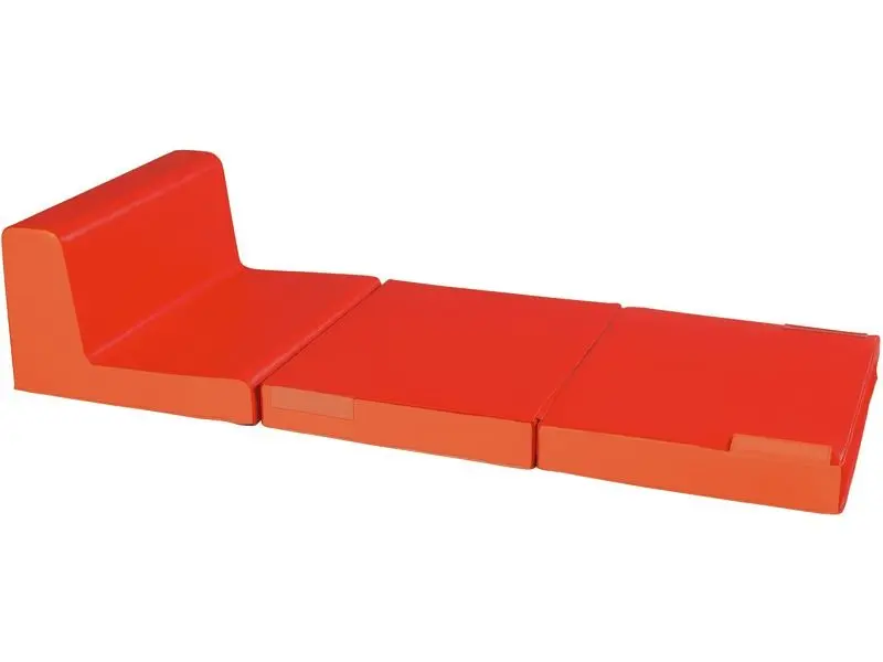 red convertible chair unfolded into lounging position for rest, sensory breaks, or calm reading spaces