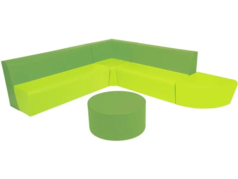 green soft-foam lounge corner promoting calm interaction, inclusive seating, and relaxation in educational and therapy settings