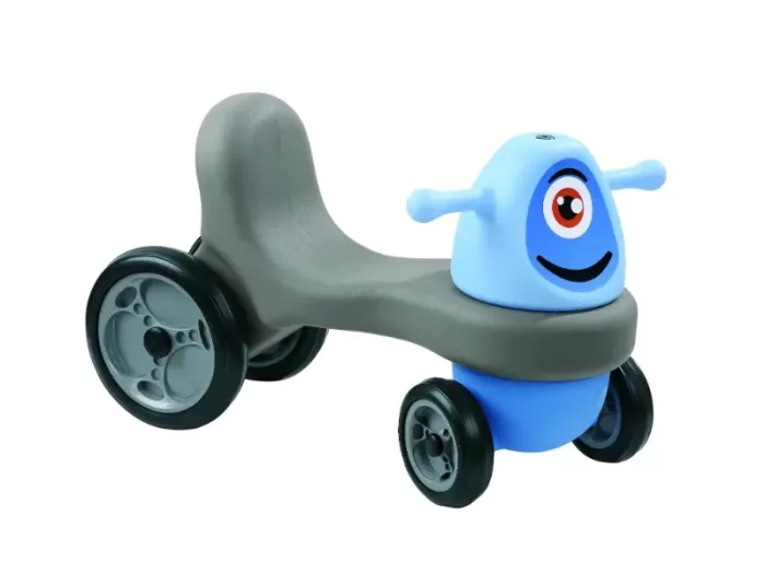 Dynamo Pushalong blue toddler ride-on with front-wheel steering promoting balance, coordination, and movement confidence.