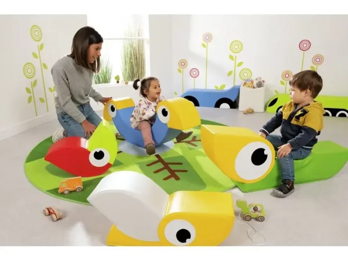 Foam Rider Maxi Pack set of four soft foam ride-ons—Fuz, Noz, Lez, and Diz—developing coordination and motor skills.