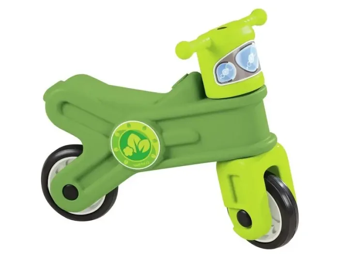 Green Motorcycle toddler ride-on designed for stability, balance, and imaginative play indoors or outdoors.