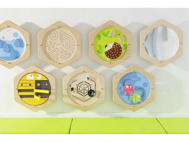 interactive panels designed to stimulate fine motor skills, coordination, and visual focus through gentle manipulation
