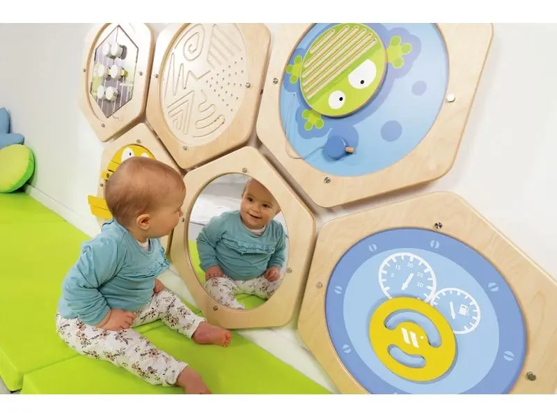modular wall or floor panels promoting concentration, cause-and-effect understanding, and sensory regulation