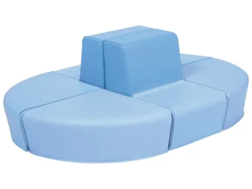 blue modular seating island combining durability and soft comfort for reading corners, quiet zones, or group play spaces