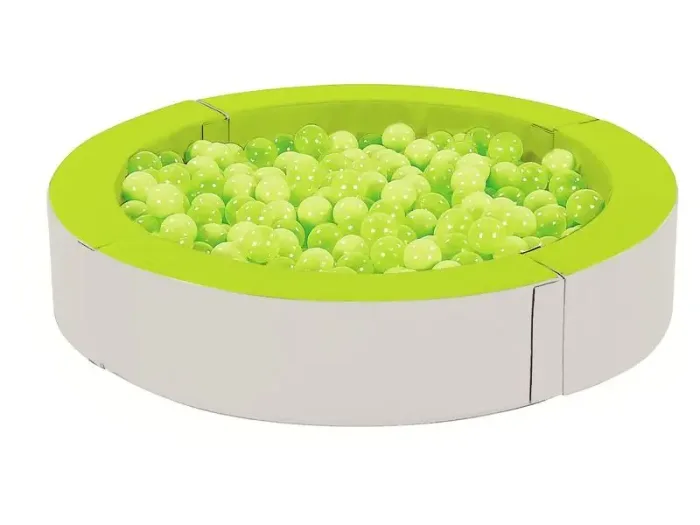 Jacuzzi Ball Pool in light green and ivory soft foam offering a cozy, enclosed space for toddlers to explore balance and sensory movement safely.