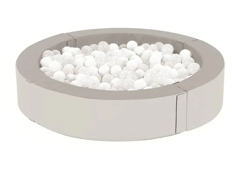 Jacuzzi Ball Pool in light grey and ivory soft foam providing a calm, secure play environment for toddlers to engage in sensory exploration and motor development.