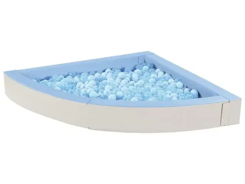 Large Corner Ball Pool in light blue and ivory soft foam providing a comfortable, enclosed space for toddlers to build coordination and balance through play.