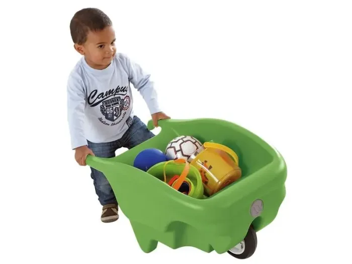 Large Wheelbarrow 1 Wheel moss green design developing balance, motor skills, and outdoor movement confidence.