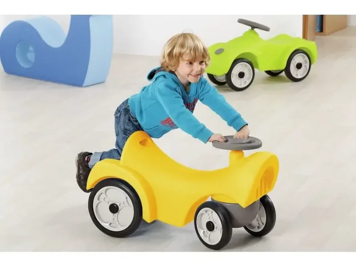 Loco Pushalong yellow ride-on encouraging balance, gross-motor growth, and movement confidence in early learners.