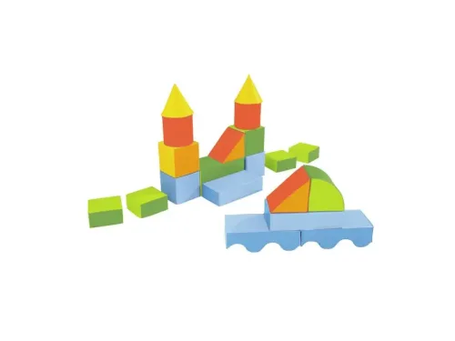 soft foam block set of 20 pieces arranged in multicolour on floor for climbing and building exploration