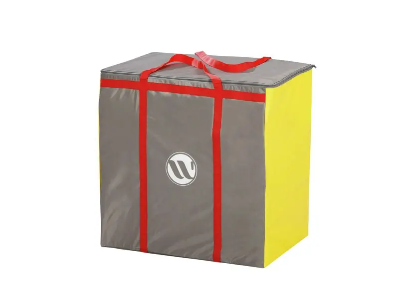 storage bag containing multicolour soft foam block kit ready for indoor play centres and early learning environments