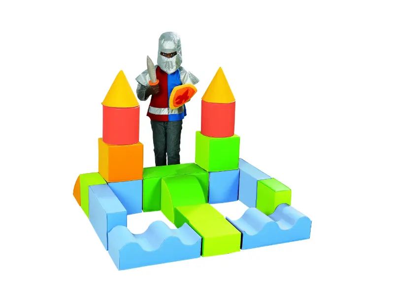 soft foam block set of 20 pieces arranged in multicolour on floor for climbing and building exploration