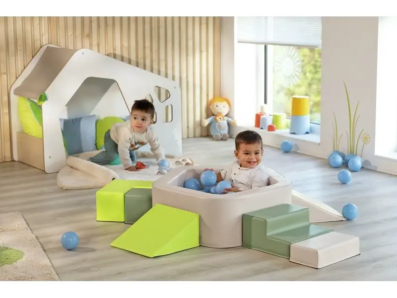 Mini Tiny Tot Pool soft foam ball pool with low walls providing a secure space for young children to play and develop balance and motor skills.