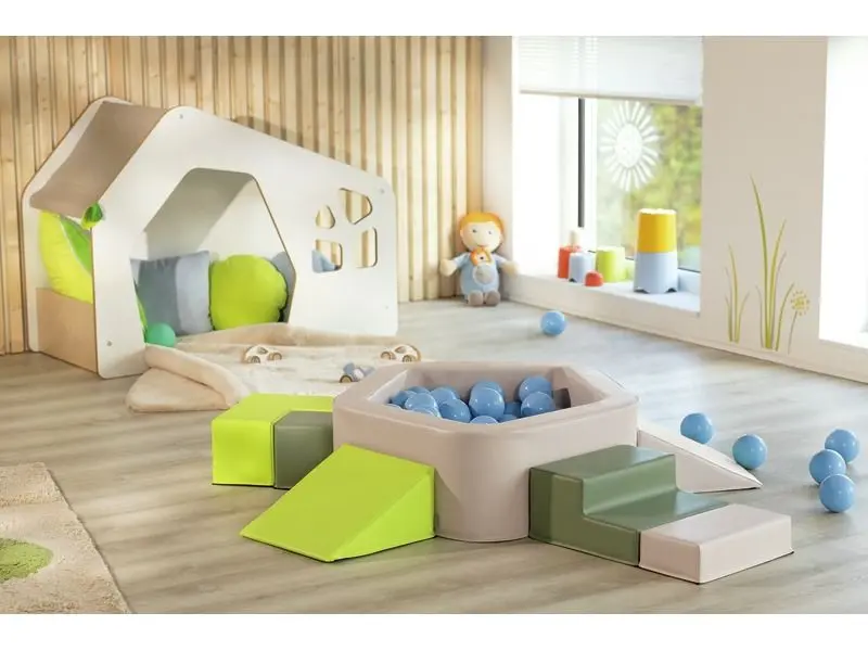 modular climbing and sliding elements supporting early motor development and sensory exploration