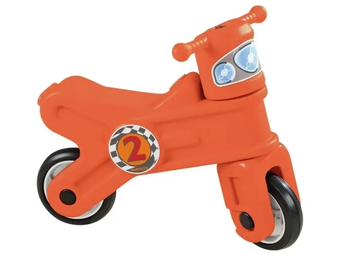 Red Motorcycle toddler ride-on with racing design encouraging balance, coordination, and active motor play.