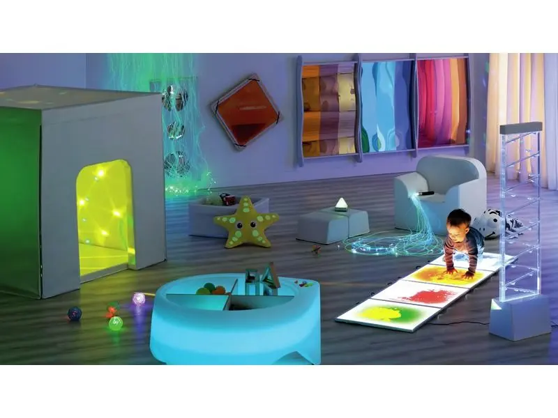 sensory-friendly room setup supporting mindfulness, coordination, and sensory comfort through flexible play design