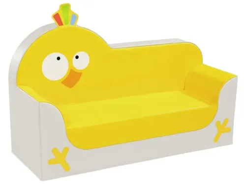bright bird-themed sofa combining fun design with soft seating that supports collaboration, storytelling, and sensory comfort