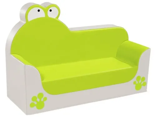 cheerful green frog-themed sofa encouraging imaginative play, group interaction, and cozy relaxation in early learning spaces