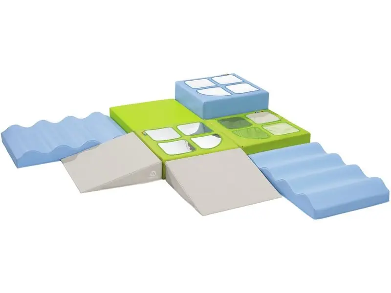 modular soft foam activity course designed to support crawling, climbing, balance, and early gross motor development through guided movement play