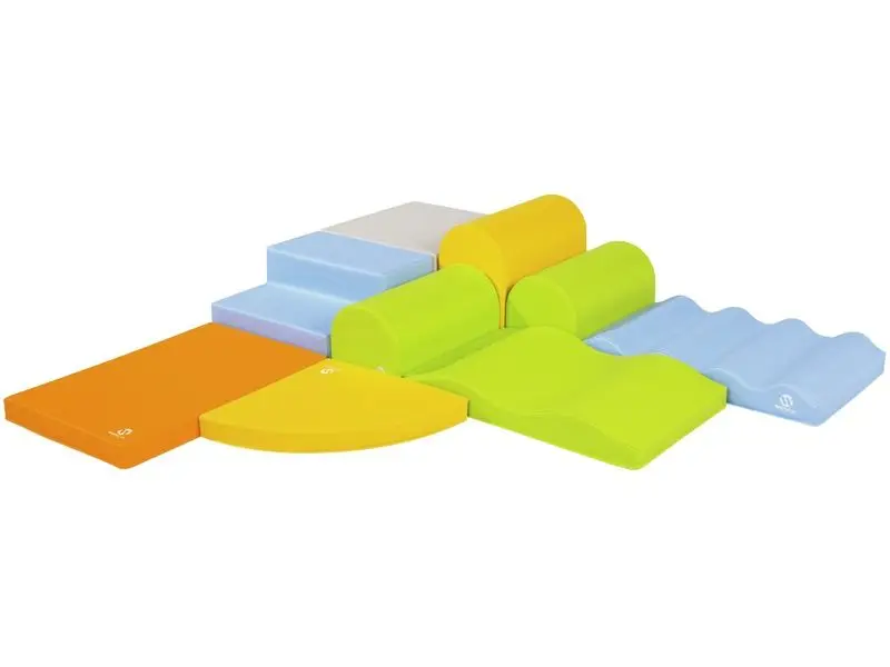 large soft foam corner play area offering gentle slopes, steps, and platforms for sensory exploration and early motor skill building