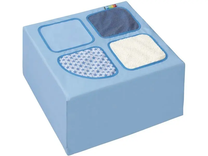 soft foam half cube with textured surfaces encouraging sensory stimulation, touch exploration, and early learning play