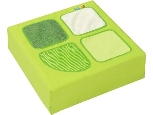 soft foam quarter cube with textured surfaces encouraging sensory stimulation, touch exploration, and early learning play