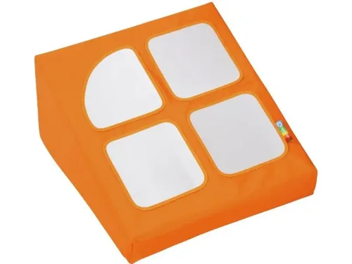 soft foam trapezium block featuring built-in mirrors to promote visual engagement, curiosity, and early motor exploration