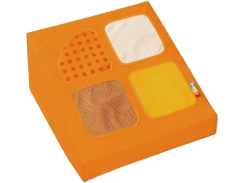 soft foam trapezium block with tactile textures designed to support sensory discovery and hands-on exploratory play