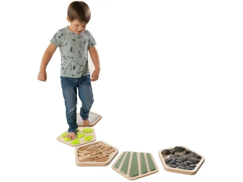 set of smooth wooden tiles for open-ended sensory exploration and creative floor play